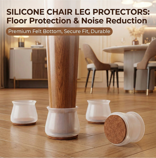 NOBILEA™ Premium Silicone Chair Leg Protectors [6 Pcs] – Floor-Safe || Noise-Free & Easy Glide Design